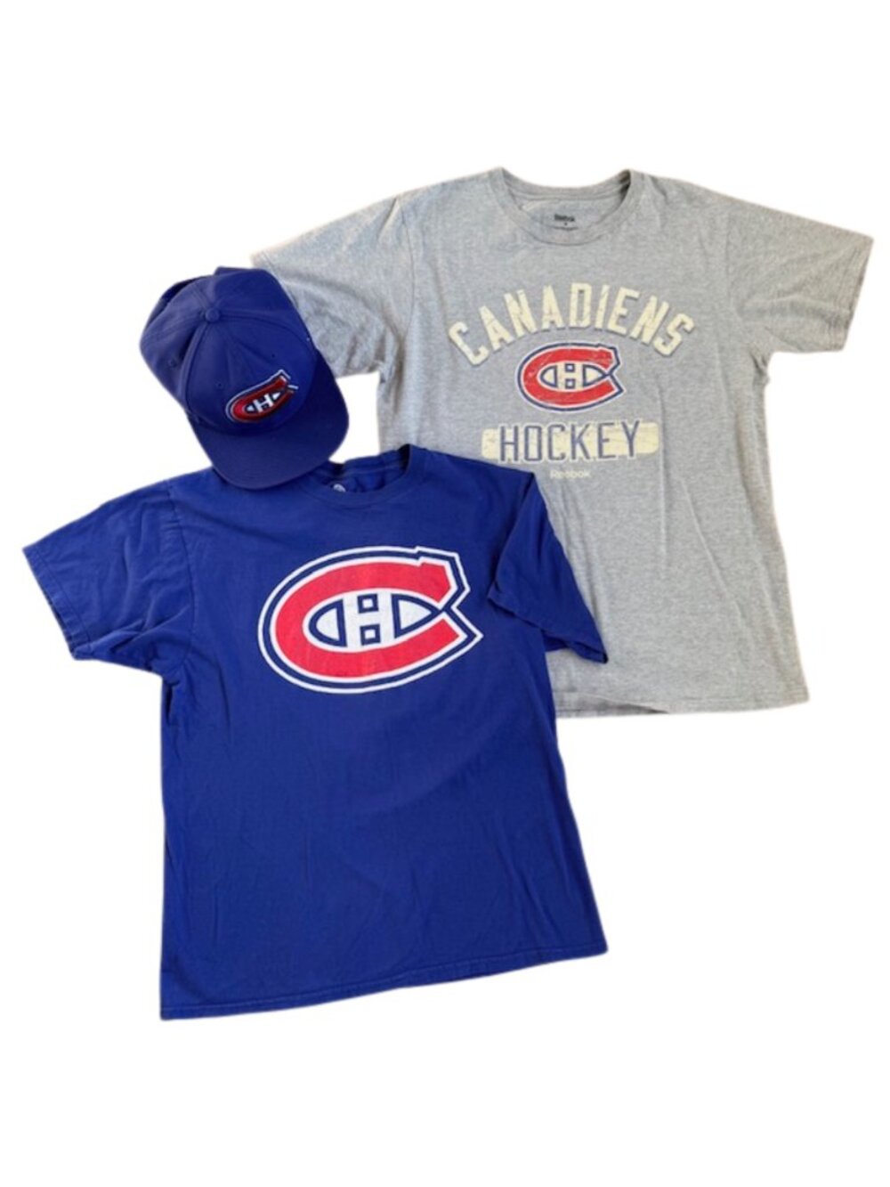 Montreal Canadiens NHL T-Shirts (2) + Trucker Hat Bundle Adult Medium